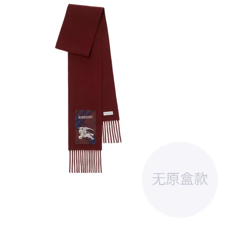 

Шарф с бахромой и клетчатой этикеткой Burberry, темный красный
