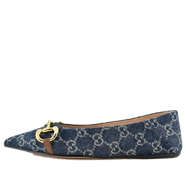 Кроссовки denim ballet flat with horsebit 'blue' Gucci, синий