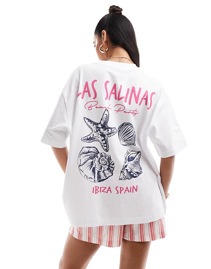 

ASOS DESIGN – белая футболка оверсайз с изображением ракушек и надписью Ibiza