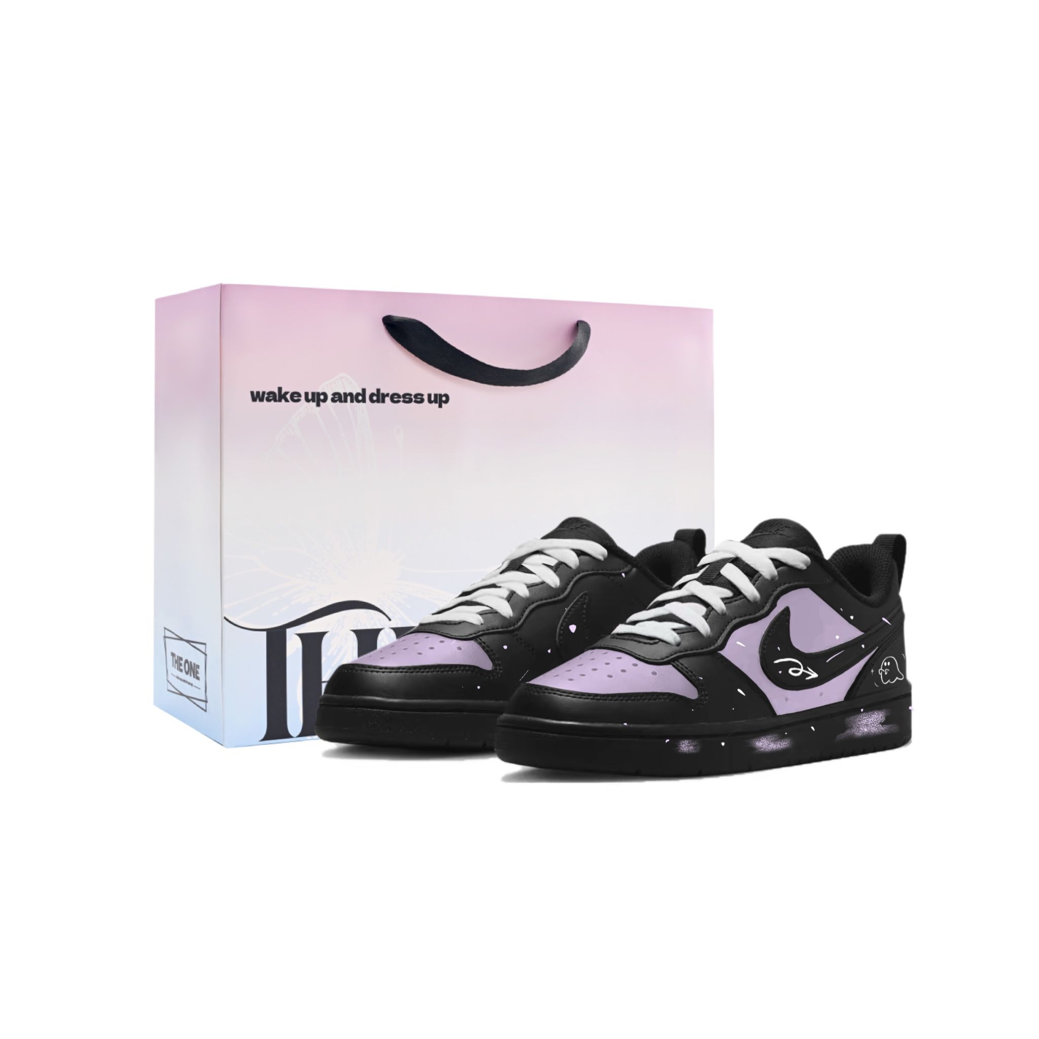 

Nike Кроссовки для скейтбординга Court Borough Purple Night Ghost Slip Resistant Shock Absorbers низкие детские Black Purple