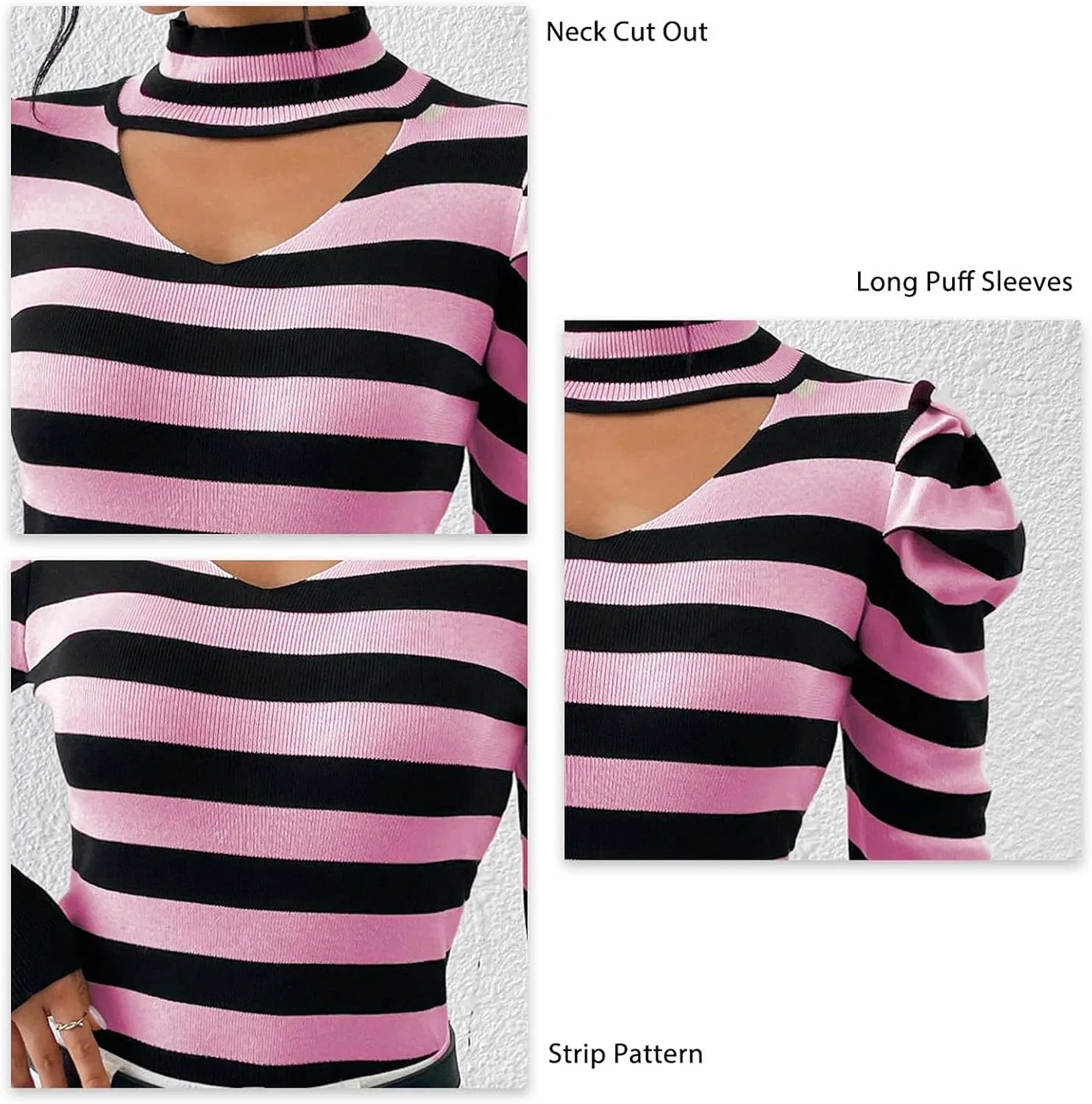 Блуза поло женская Striped Bubble Sleeve Top, розовый — фото 2