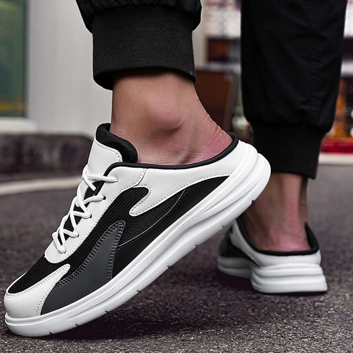 Осенние пары новых сетчатых туфель One Foot Lazy No He Heel Полутапочки Повседневные спортивные кроссовки Chaos Mens Generisch, белый — фото 2