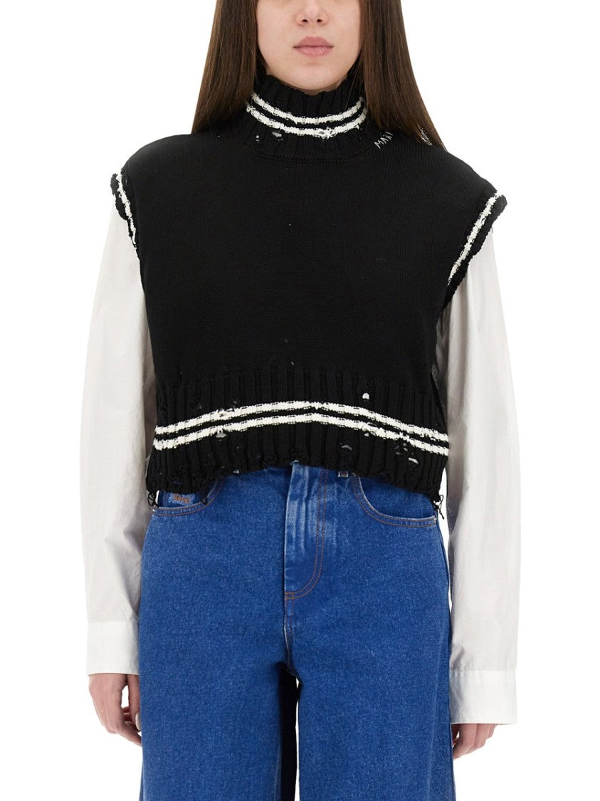 

Cropped Cotton Vest With Contemporary Design Marni, черный