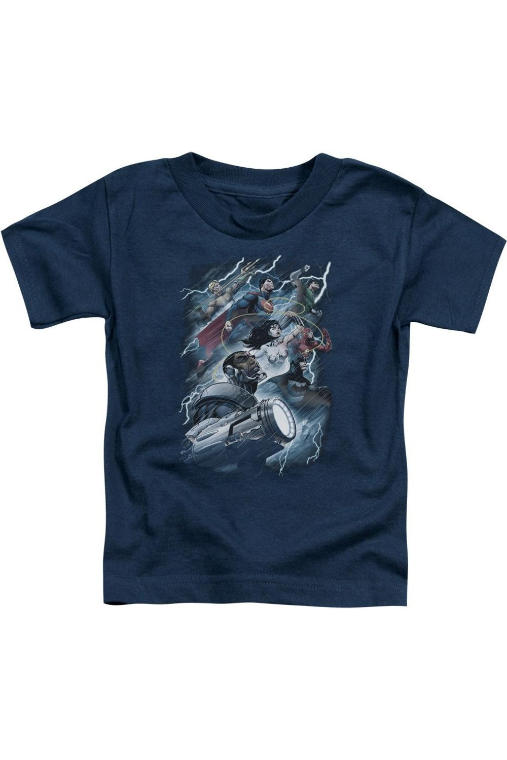 

Футболка с коротким рукавом для малышей "Лига справедливости Америки: Оседлай молнию" Gildan, темно-синий