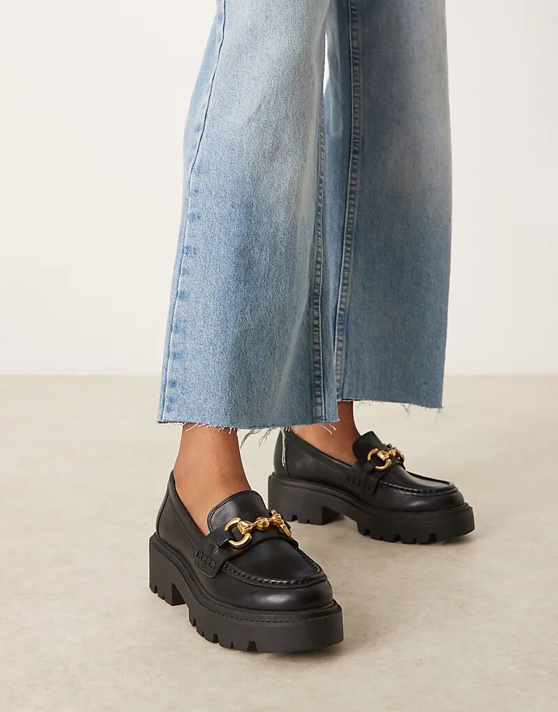 Черные миланские лоферы ASOS DESIGN Wide Fit с массивной цепочкой — фото 4