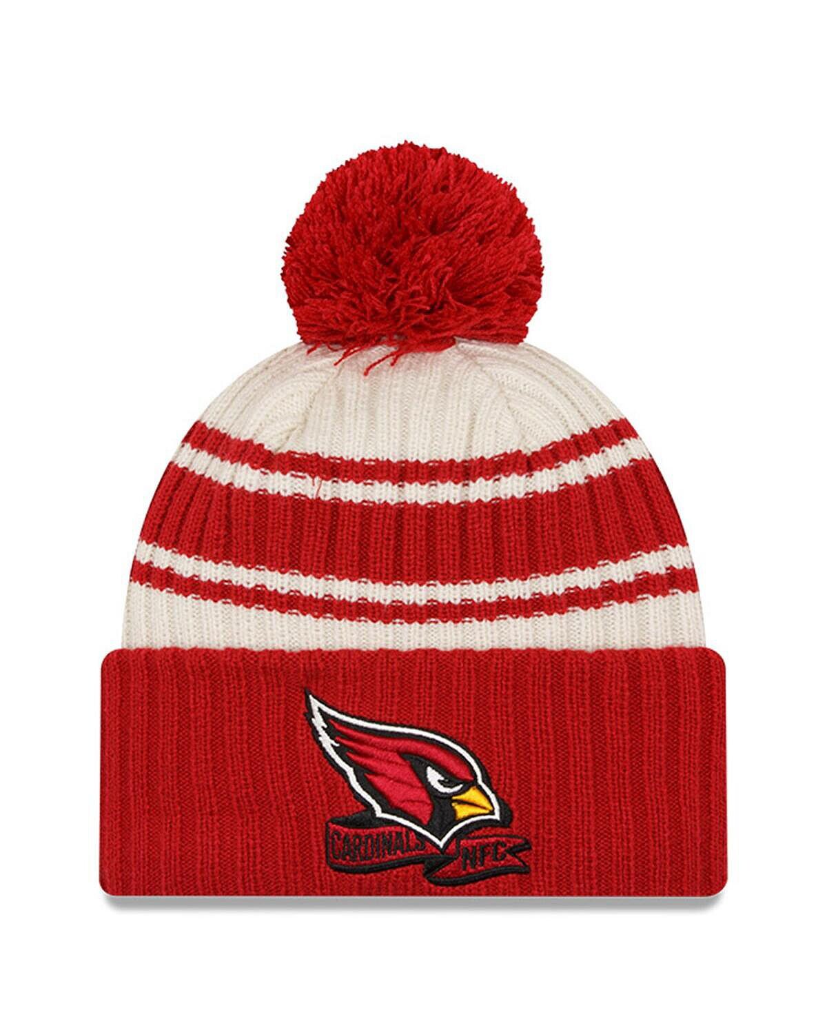 

Мужская кремовая вязаная шапка Cardinal Arizona Cardinals 2022 Sideline Sport с манжетами и помпоном New Era
