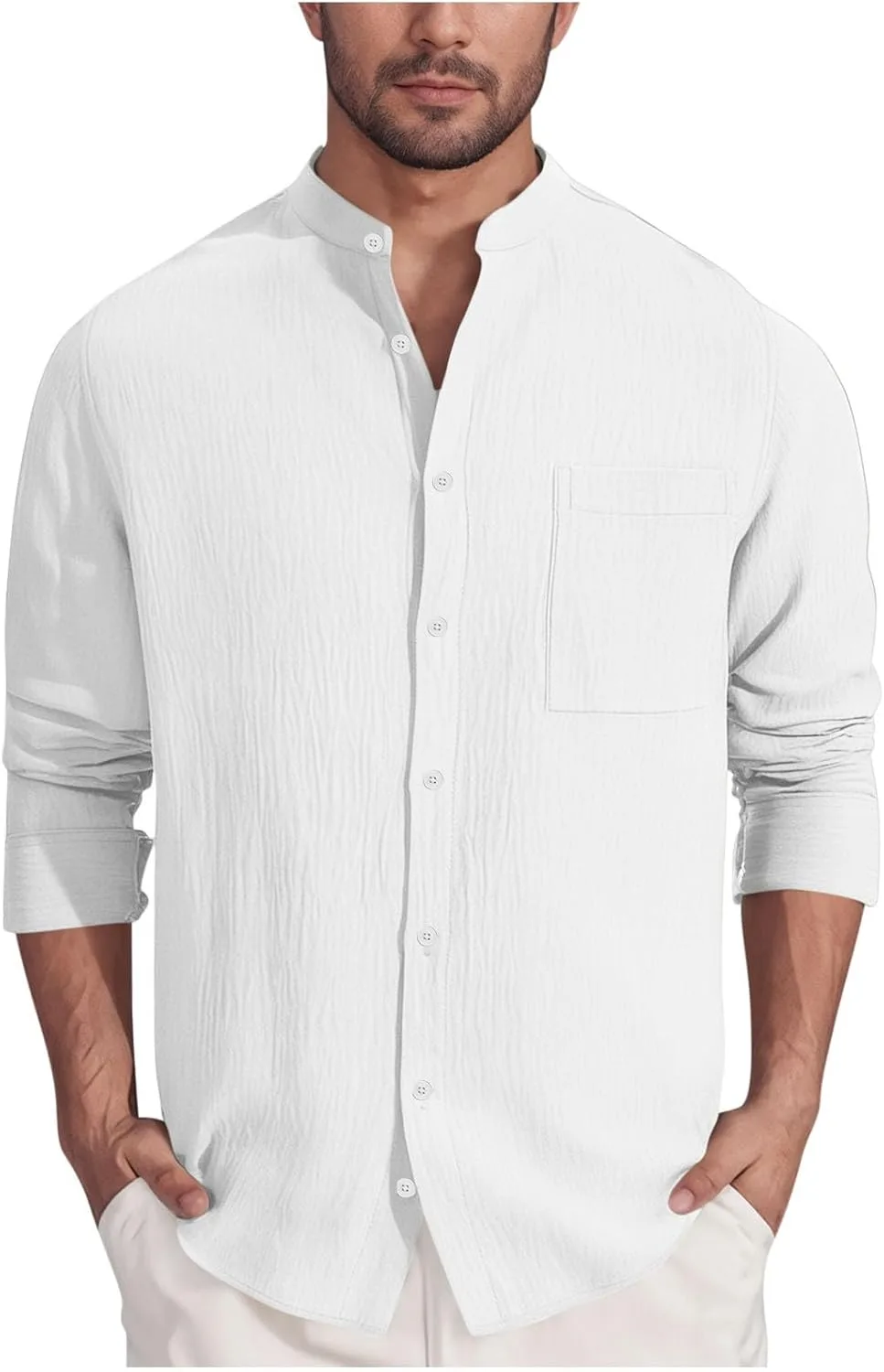 

Мужская хлопковая льняная рубашка с длинным рукавом