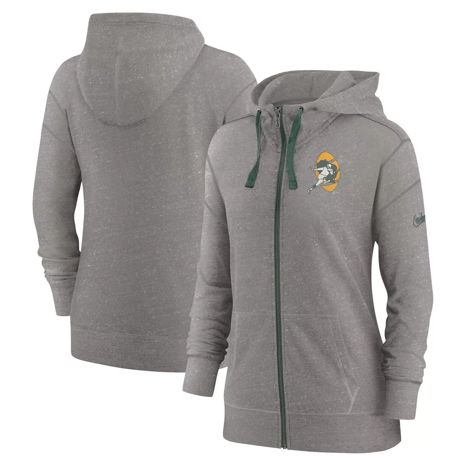 

Женская винтажная худи с молнией во всю длину Nike Heather Charcoal Green Bay Packers Gym Nike