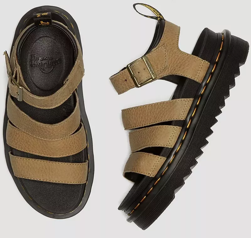 Женские кожаные сандалии Dr. Martens Blair из нубука, цвет Tan — фото 3