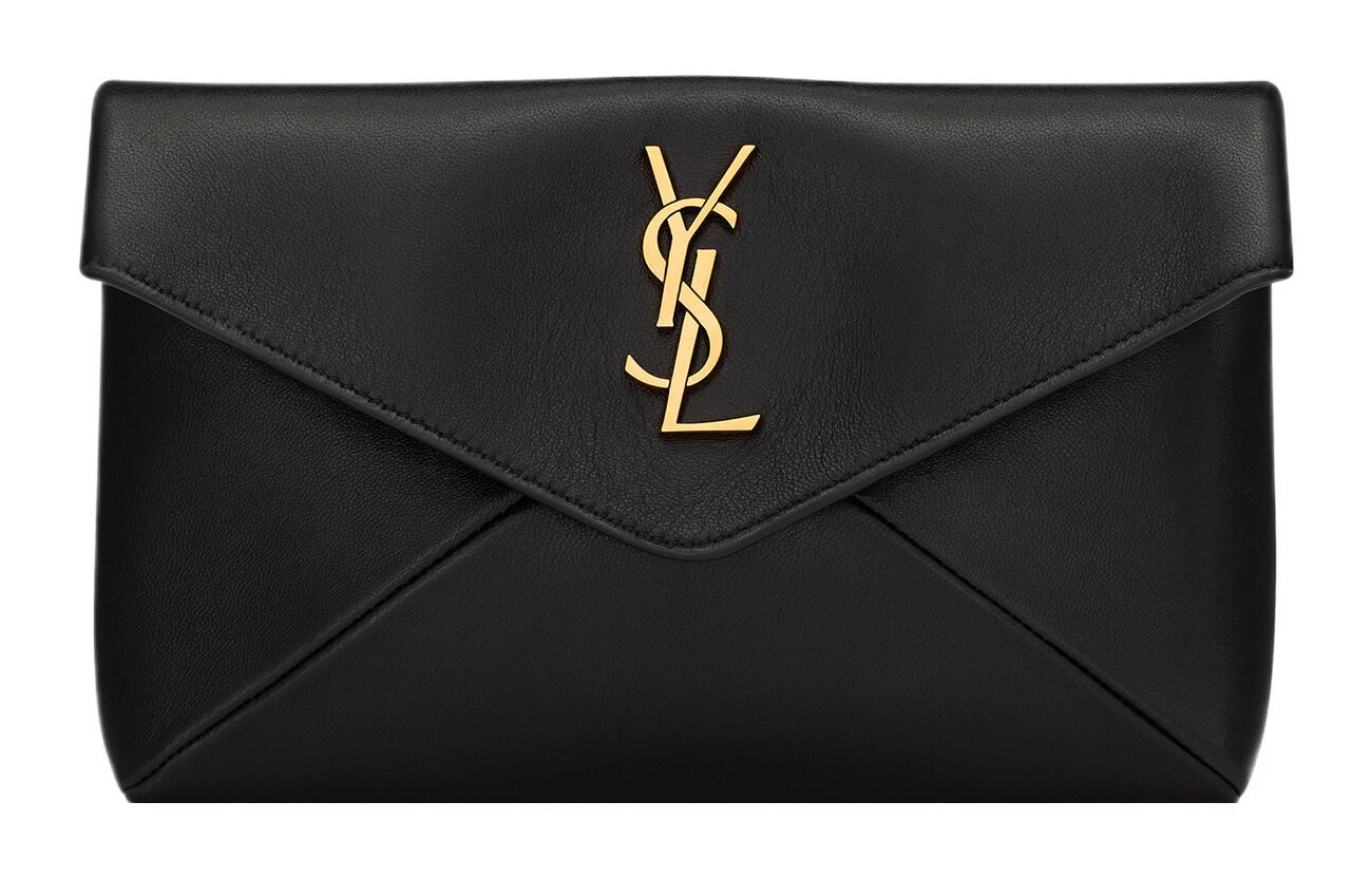 

SAINT LAURENT Маленький женский клатч-конверт из овчины черный