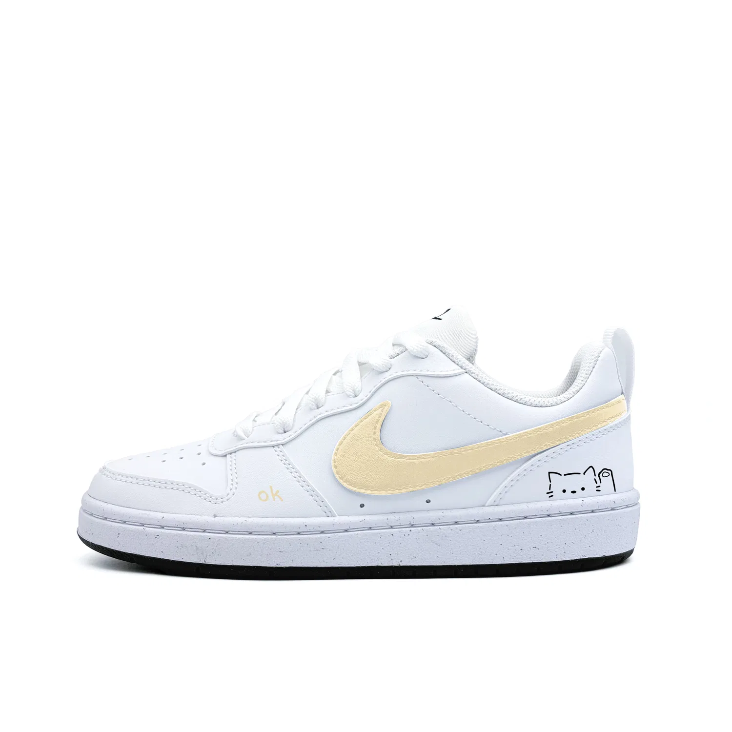 Детские кроссовки для скейтбординга Nike Court Borough Yellow Meowth Synthetic Leather Low Top White