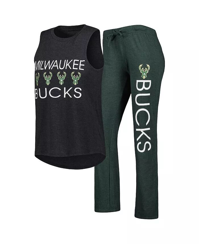 

Женский комплект для сна из майки и брюк Milwaukee Bucks Team цвета «Охотничий зеленый» и «Черный» Concepts Sport
