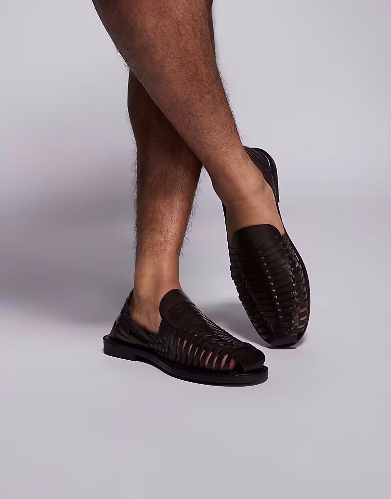 

Плетеные рыбацкие сандалии ASOS DESIGN из коричневой кожи