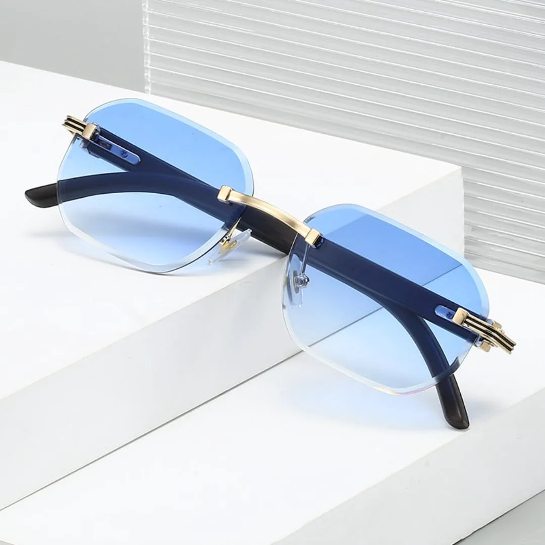 

Солнцезащитные очки без оправы шестиугольной формы для мужчин и женщин, модные, с текстурой дерева, упрощенные квадратные солнцезащитные очки UATXTAU, Blue Tea