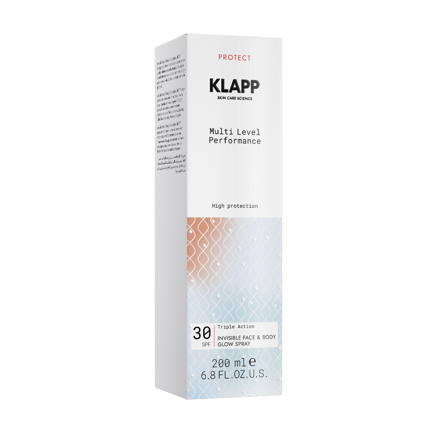 Солнцезащитный спрей multi level performance invisible face & body glow spray spf 30 Klapp, объем 200 мл — фото 2