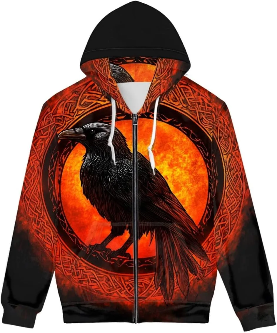 

Мужская худи с капюшоном Viking Norse Mythology Raven на молнии ArtistMixWay