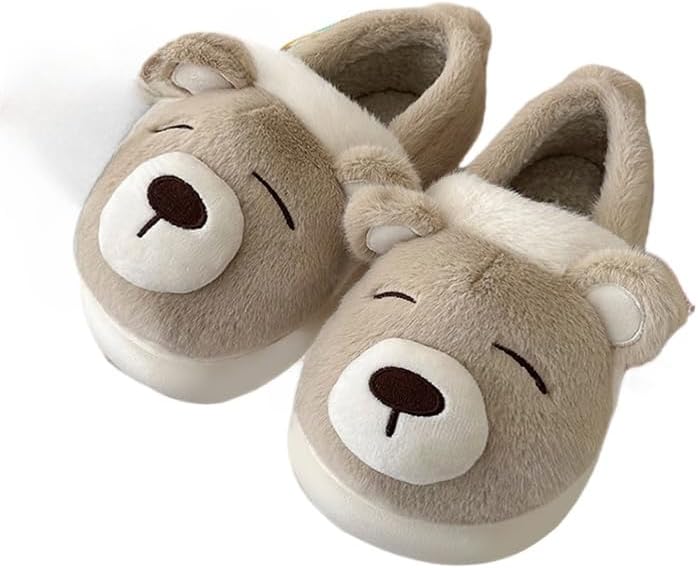 

Милые тапочки с медведем, пушистые тапочки с эффектом памяти, зимние домашние тапочки, хлопковые тапочки для женщин и мужчин Plonme, бежевый