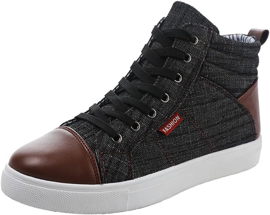 

Мужские высокие кеды на шнуровке из джинсового холста Tazimall, черный