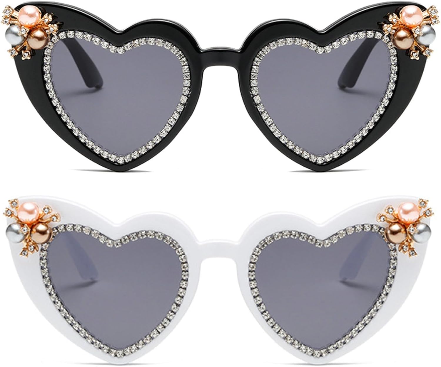

Модные солнцезащитные очки в форме сердца с бриллиантами, роскошный дизайн, блестящие стразы, праздничные солнцезащитные очки для женщин в форме сердца mincl, 2pcs-black&white