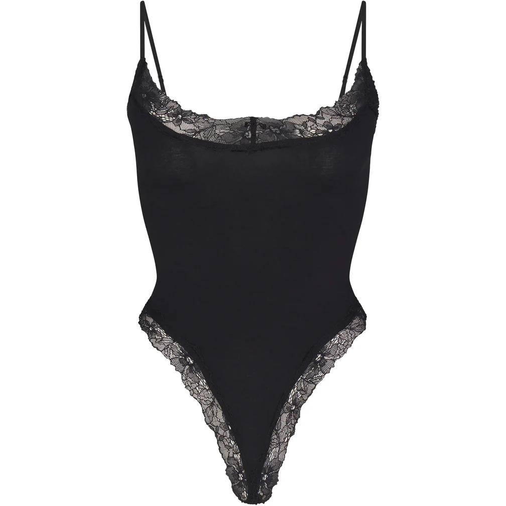 

Женский комбинезон SKIMS COTTON LACE COMI BODYSUIT ONYX/Onyx, ONYX/Onyx