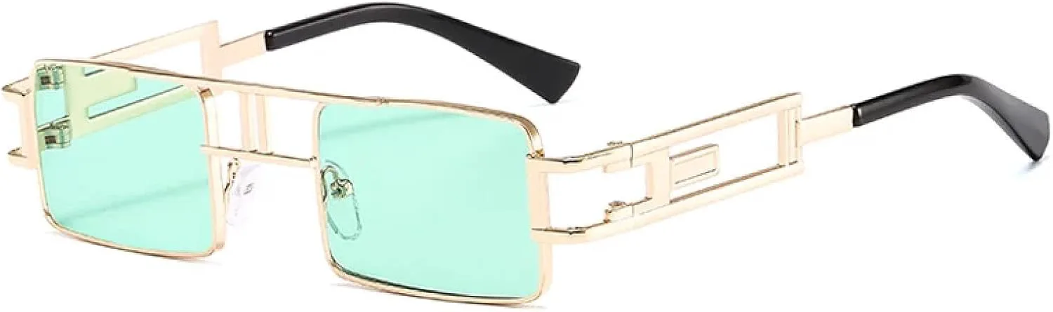 

Модные прямоугольные солнцезащитные очки для женщин и мужчин, маленькие, черные, в стиле стимпанк, с защитой от УФ-излучения UV400 VVTWSSW, C6 Gold Green