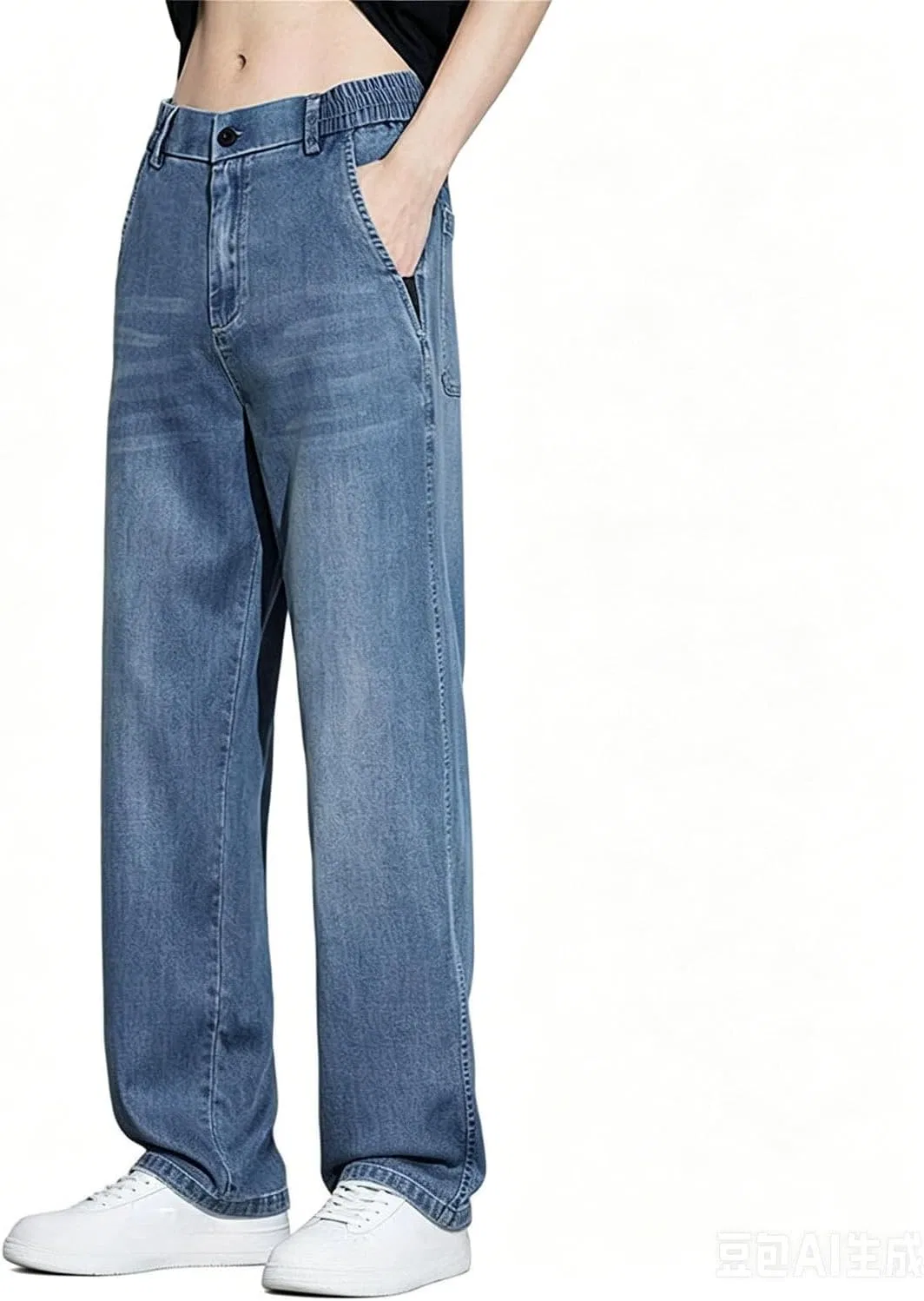 Джинсы широкие на эластичном поясе, Medium Blue