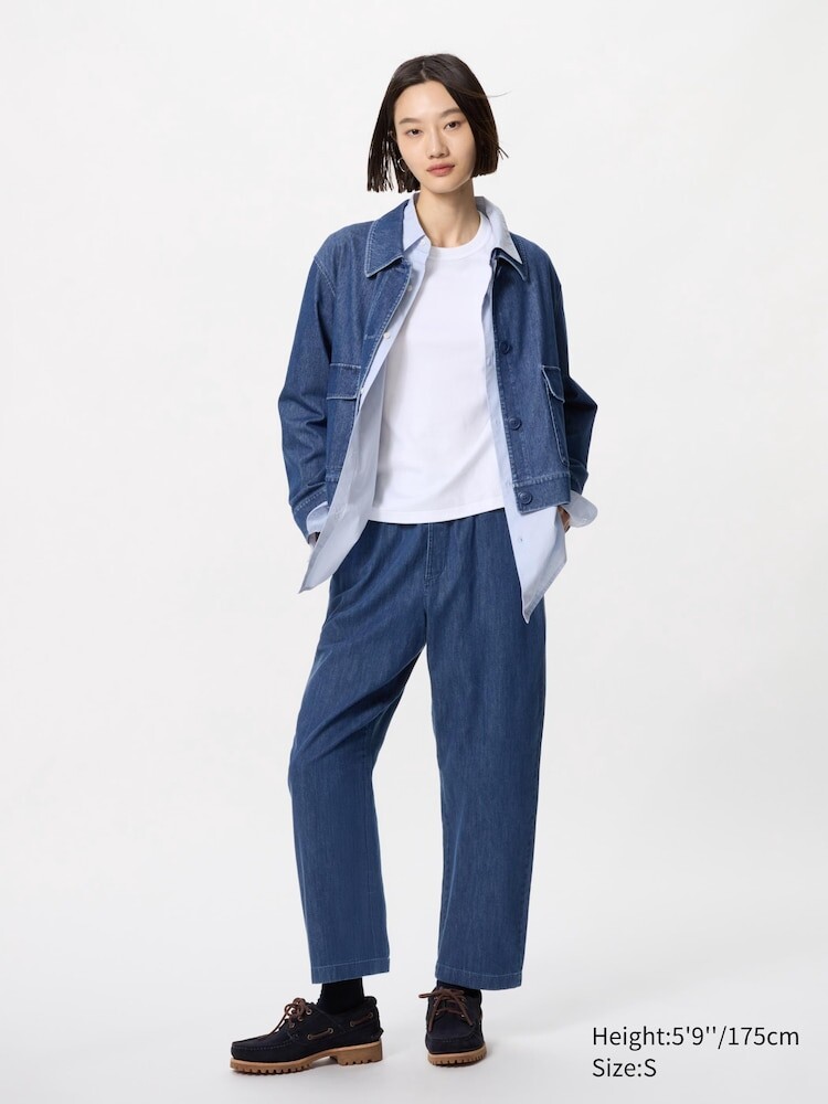 

Свободные брюки длиной до щиколотки из хлопка Uniqlo, цвет 67 синий