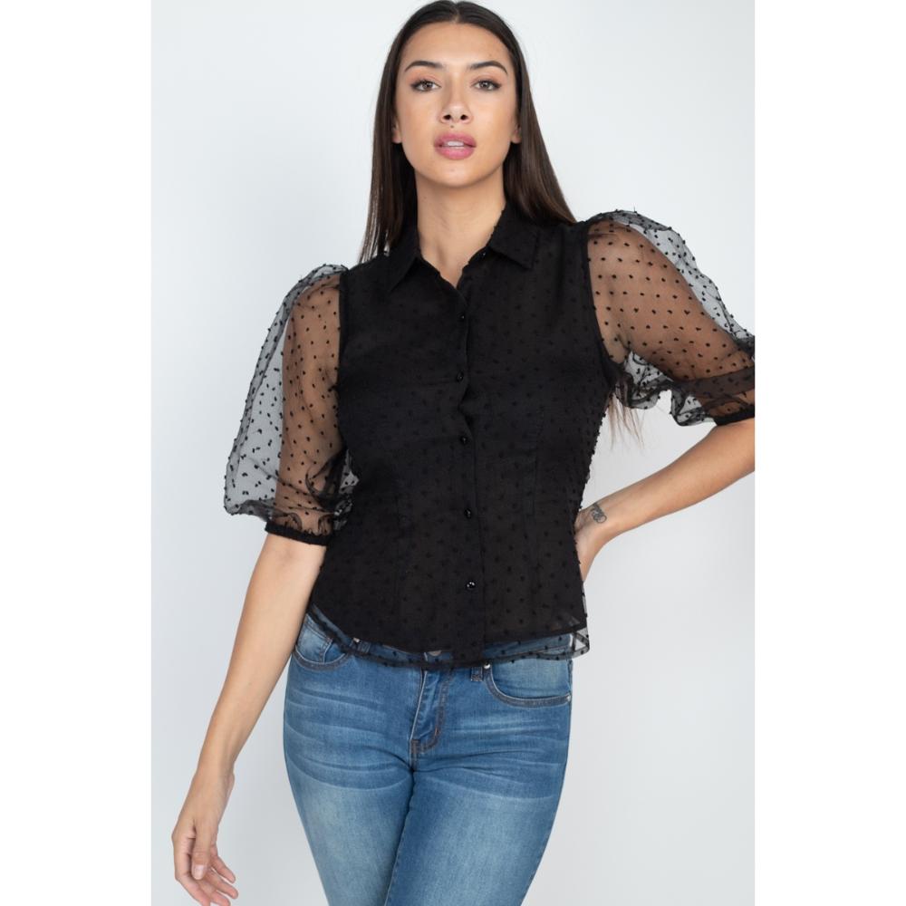 

Топ с контрастным принтом в горошек FASHNZFAB, черный