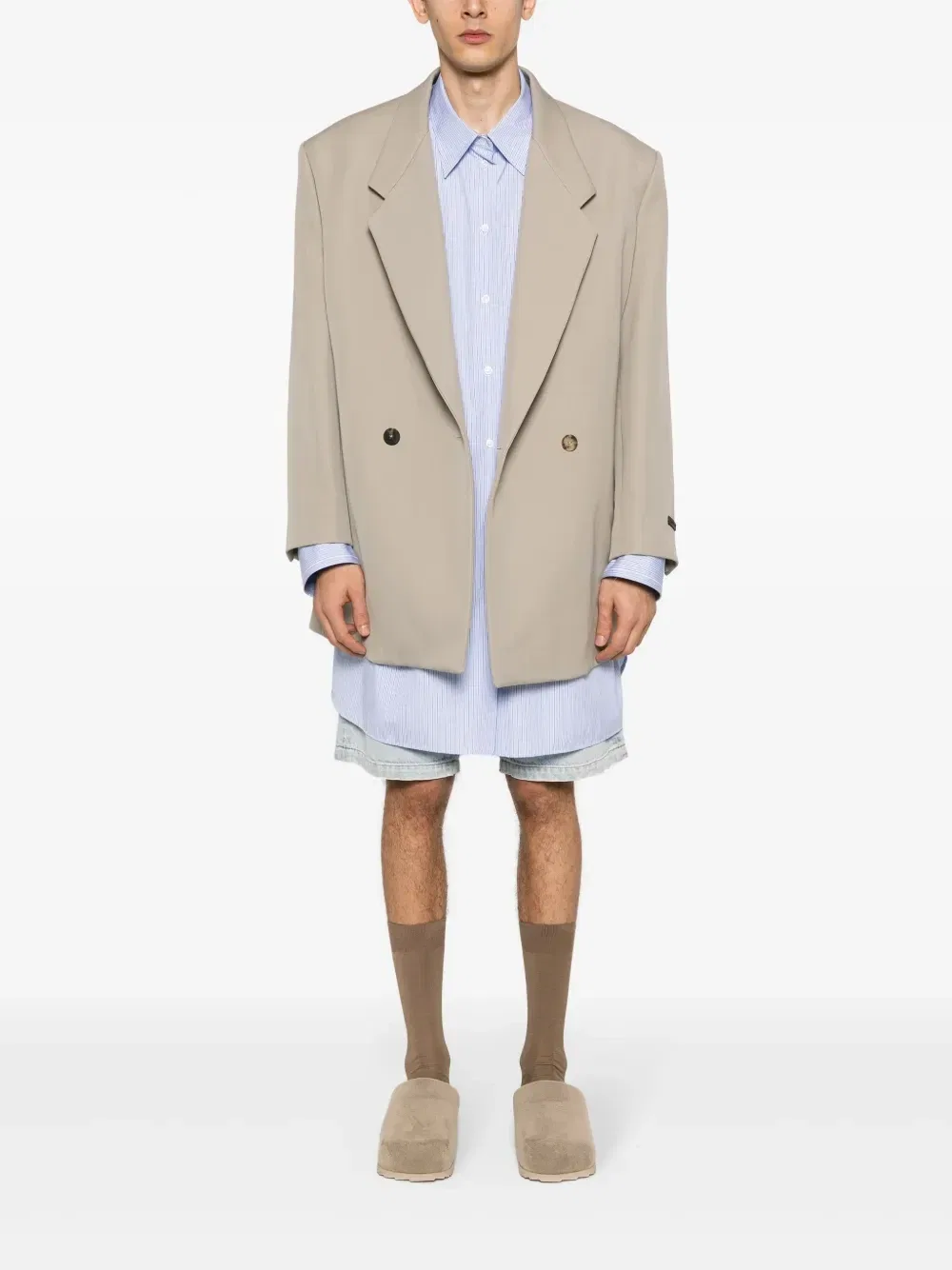 Двубортный пиджак из смесовой шерсти Fear Of God, бежевый — фото 2
