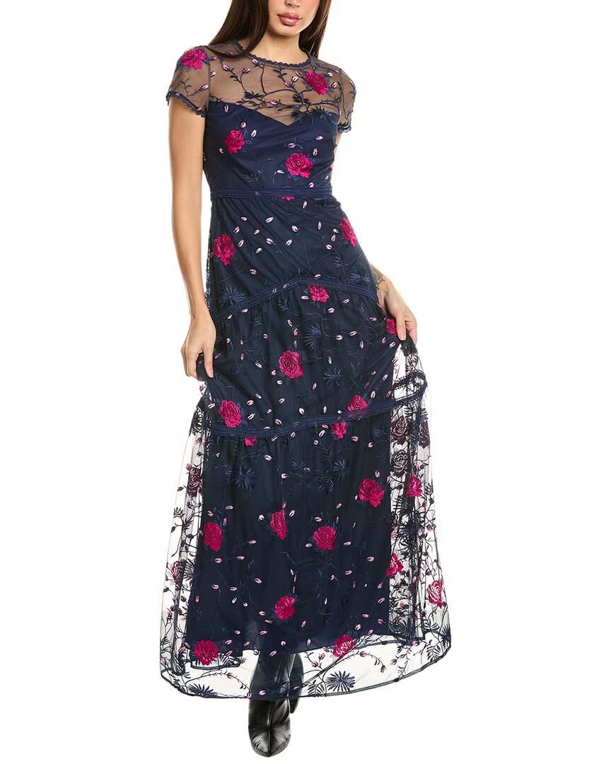 

Платье из тюля с вышивкой ML Monique Lhuillier, синий