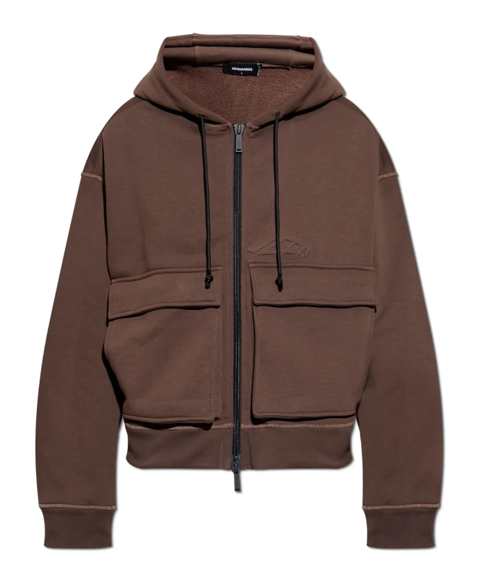 

Худи Icon нового поколения с застежкой-молнией и рукавами-карго. Dsquared2, коричневый