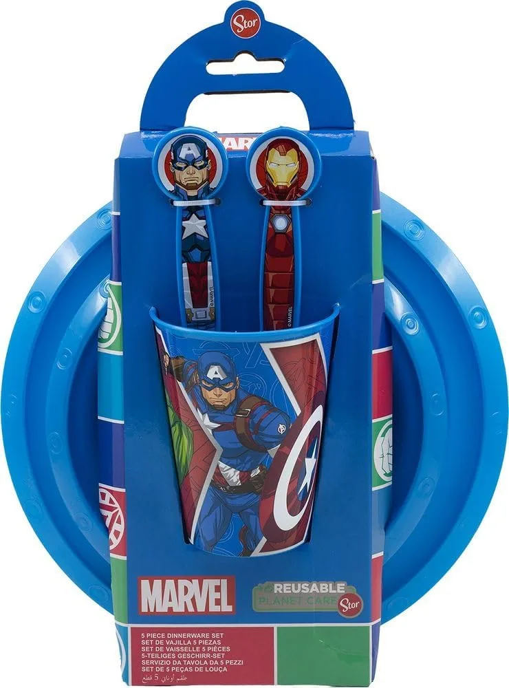 Tataway Marvel Avengers Hulk Iron Man Captain America Thor пластиковый обеденный набор, Red/Blue, тарелка, столовые приборы Stor — фото 3
