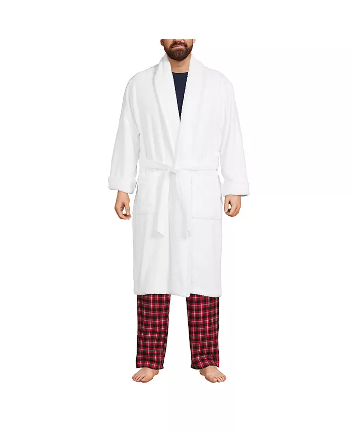 

Большой и высокий халат из турецкого велюра длиной до икры Lands' End, белый