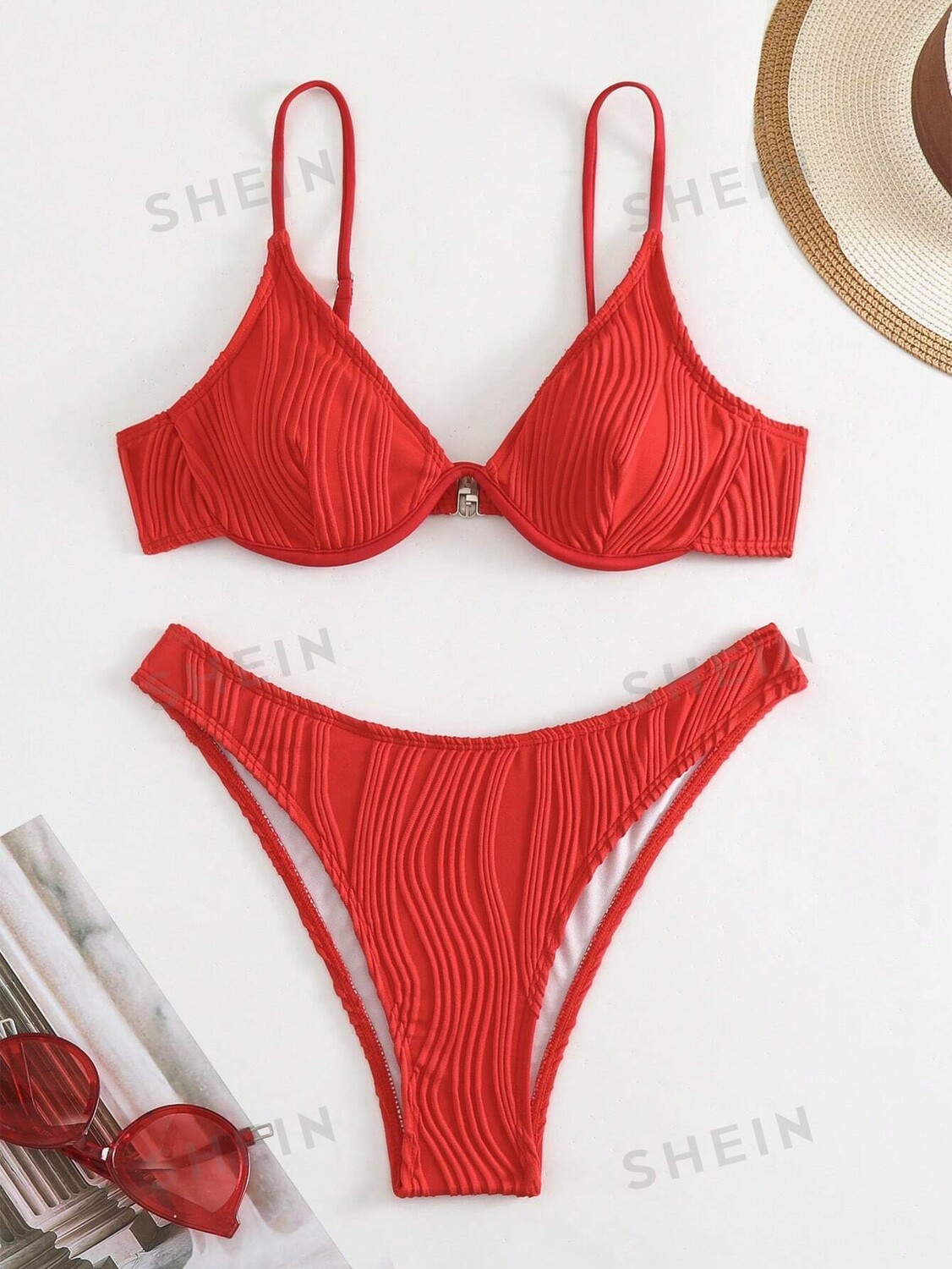 

Купальник раздельный Shein Swim Basics текстурированный, красный