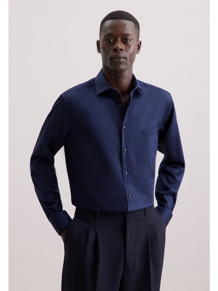 

Деловая рубашка, стандартного размера, темно-синего цвета Seidensticker