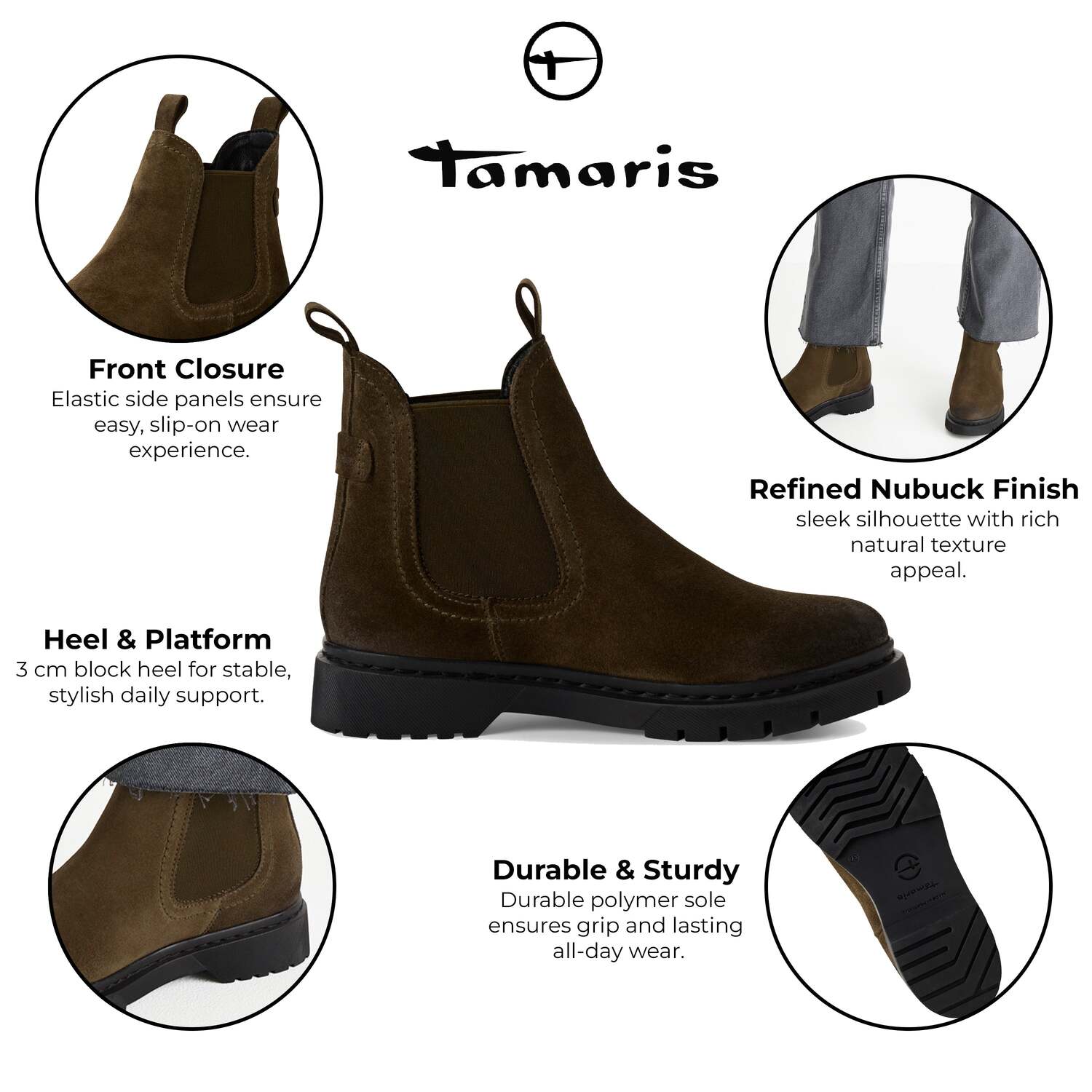 Tamaris женские оливково-зеленые замшевые классические челси-ботинки TMRS — фото 2