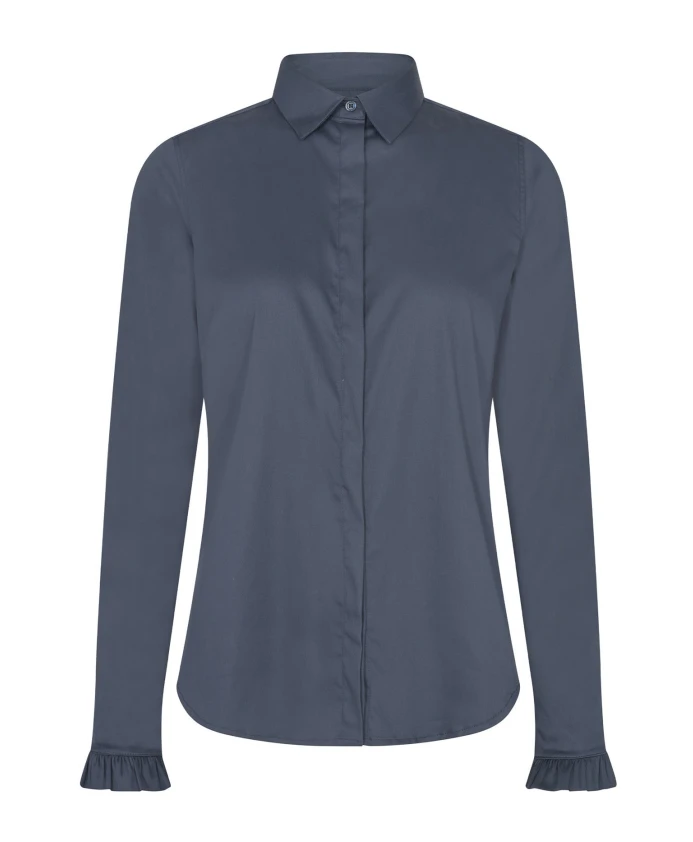 

Женственная блузка темно-синего цвета с оборками. Mos Mosh, синий