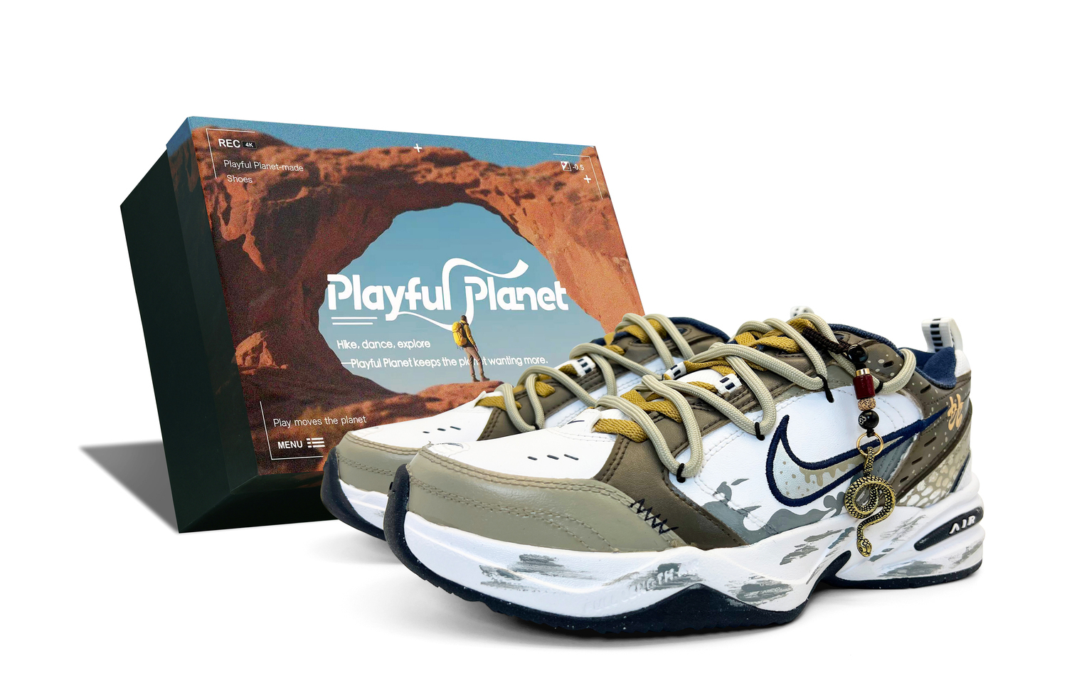 

Air Monarch 4 амортизация устойчивость к истиранию поддержка увеличение роста низкий верх массивные кроссовки унисекс коричневый белый Nike, коричневый