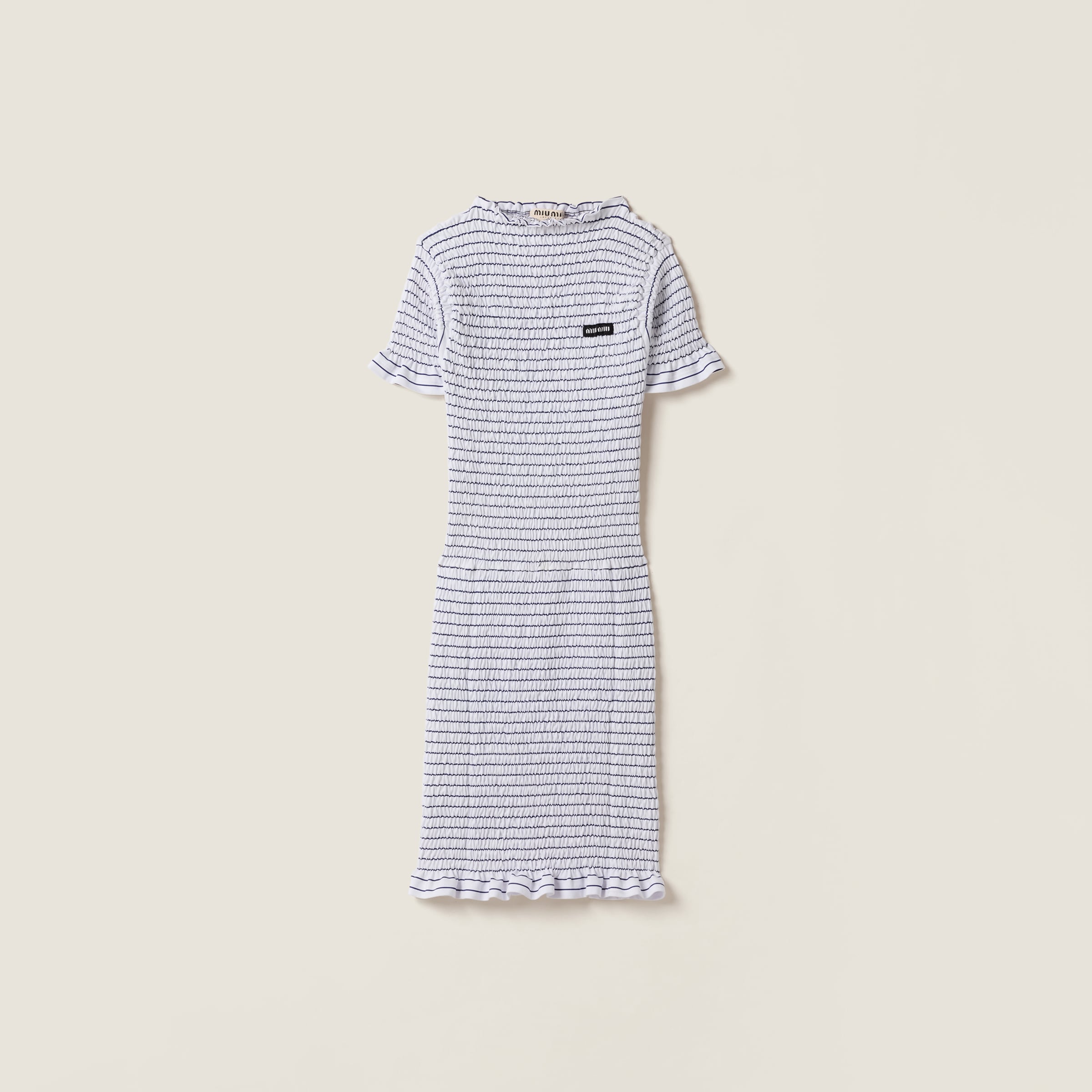 

Платье из трикотажа в полоску с отделкой «смотч» MIU MIU, синий
