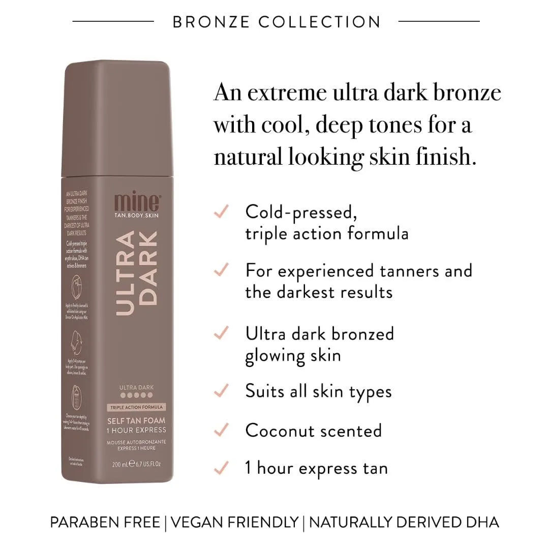 Набор автозагара MineTan Ultra Dark Deluxe Bronze | Добейтесь бронзового, сияющего загара | Включает в себя ультратемный мусс для автозагара | спрей-лосьон для лица и перчатку для автозагара Набор из 4 штук Minetan Body.Skin, Ultra Dark — фото 2