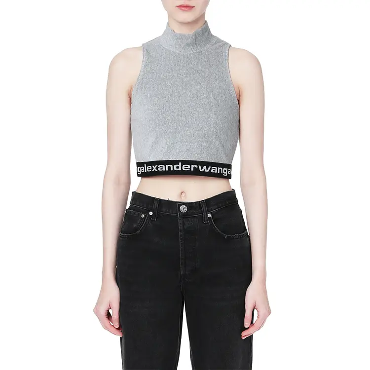 Хлопковая майка с воротником стойкой Alexander Wang, серый — фото 4