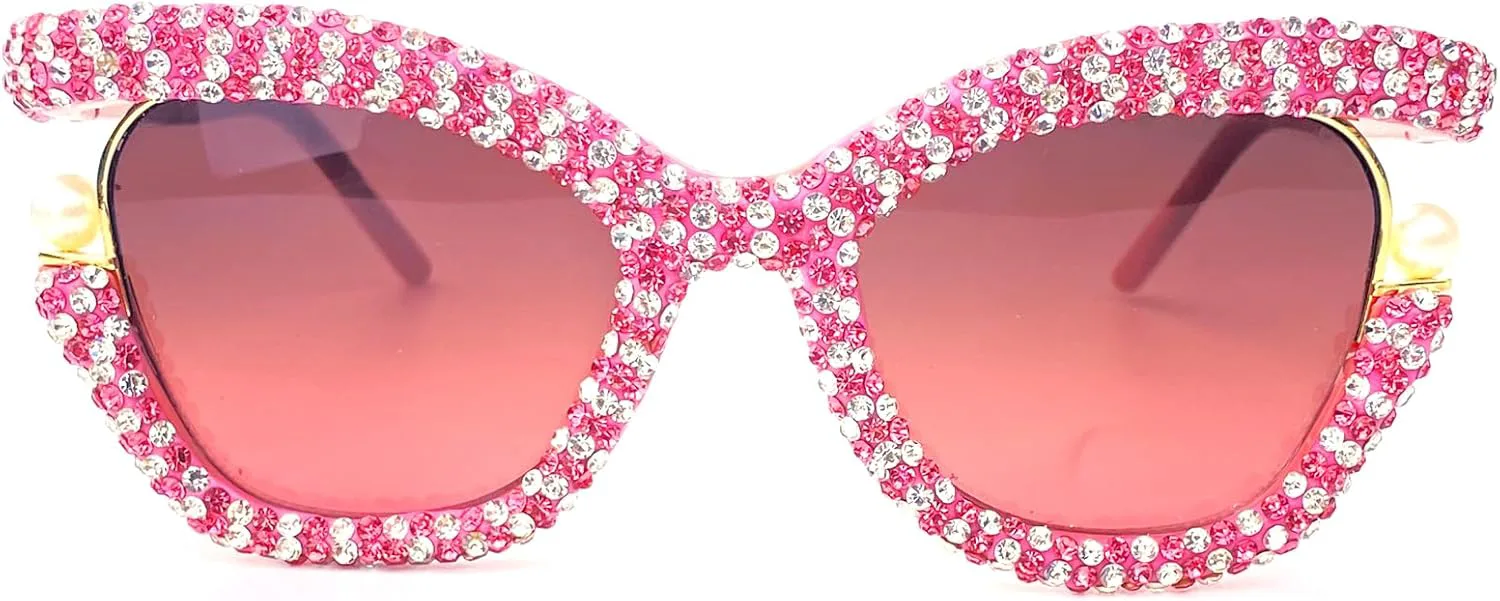 

Модные солнцезащитные очки большого размера «кошачий глаз» с бриллиантами для женщин, блестящие очки для костюмированной вечеринки со стразами mincl, Pink