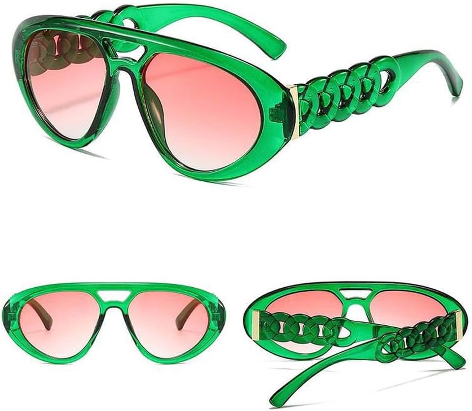 

Солнцезащитные очки с двойной перемычкой, овальной формы, яркие, с цепочкой на дужках, модные, с защитой от УФ-излучения, в стиле ретро, ​​универсальные MTZJH, Green Pink