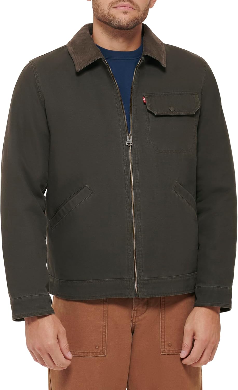 

Мужская рабочая куртка Levi's из хлопчатобумажной ткани с вельветовым воротником и воротником Depot, Olive Lightweight Canvas