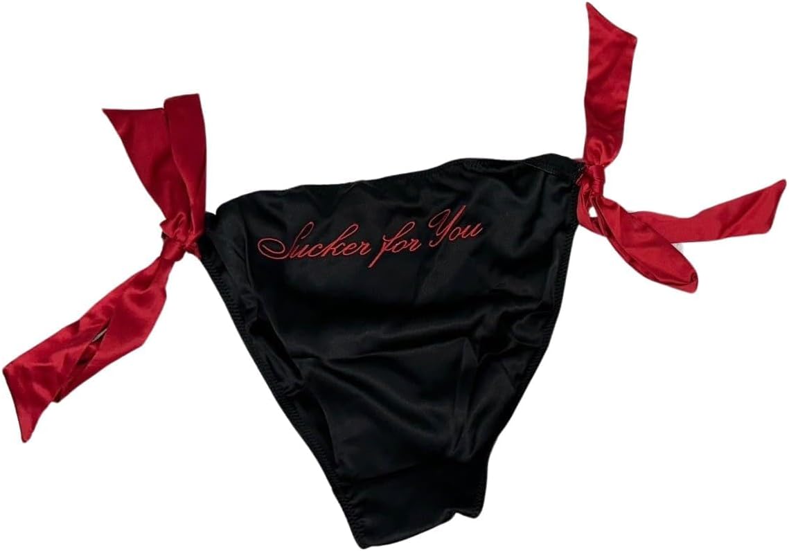 Трусики Victoria's Secret Cheeky с вышивкой и боковыми завязками, цвет Black, новые — фото 2