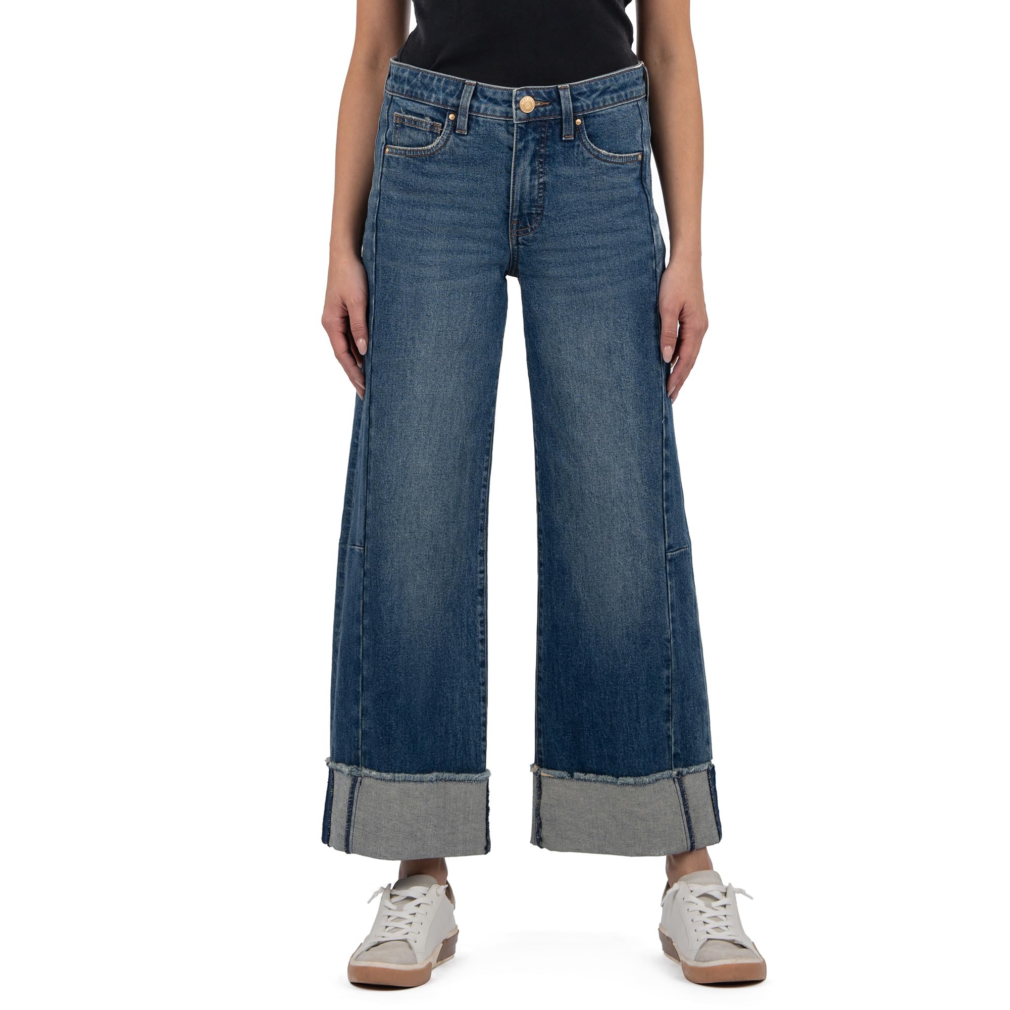 

Джинсы KUT from the Kloth Meg High-Rise Fab Ab Wide Leg Roll Up, цвет Commitment With Dark Base Wash