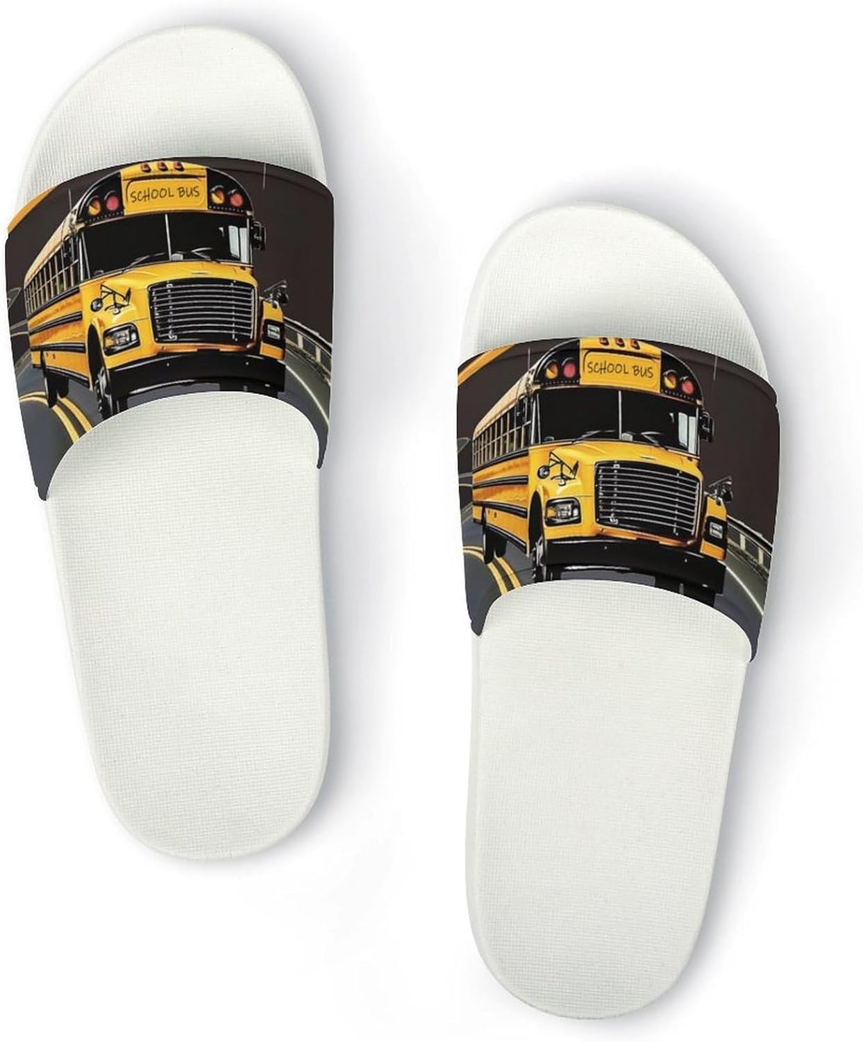 

Шлепанцы Amoewccr с принтом школьного автобуса, для душа, для дома, быстросохнущие, нескользящие, для ванной и бассейна, для женщин и мужчин, из ПВХ, белый