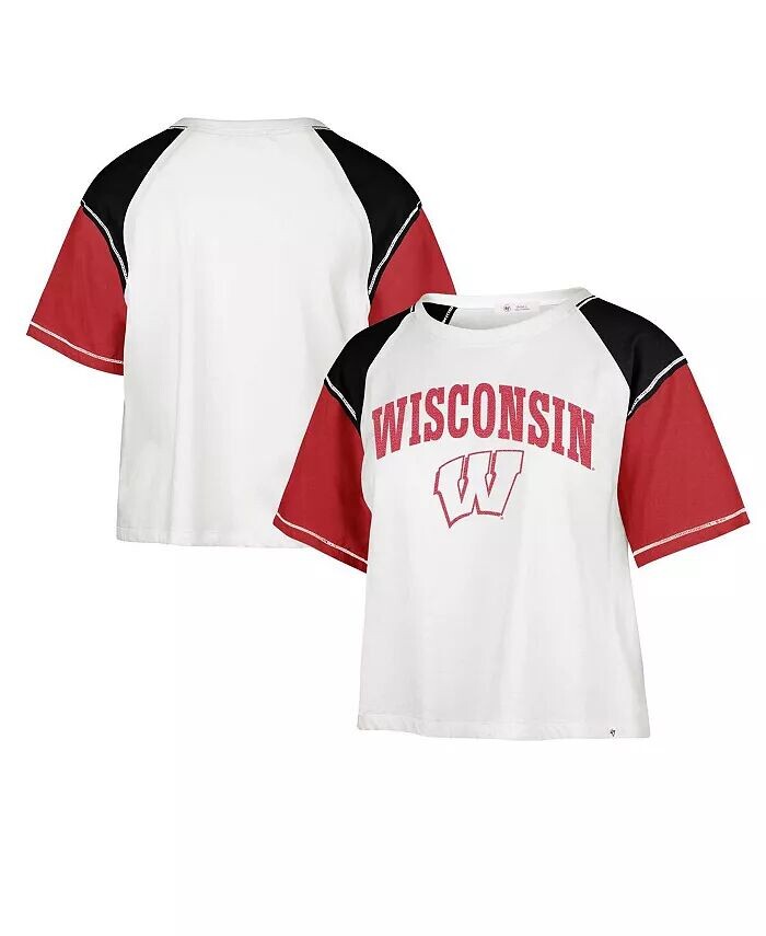 

Женская белая укороченная футболка с эффектом потертости Wisconsin Badgers Serenity Gia '47 Brand