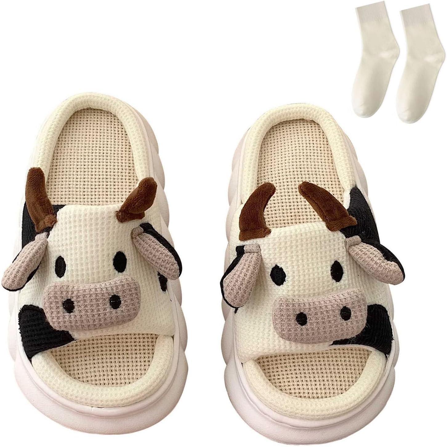 

Женские тапочки для коров, слайды с принтом коровьих принтов, льняные тапочки с глухой принтом, мягкие и удобные толстые тапочки для женщин и мужчин Kuker, Linen