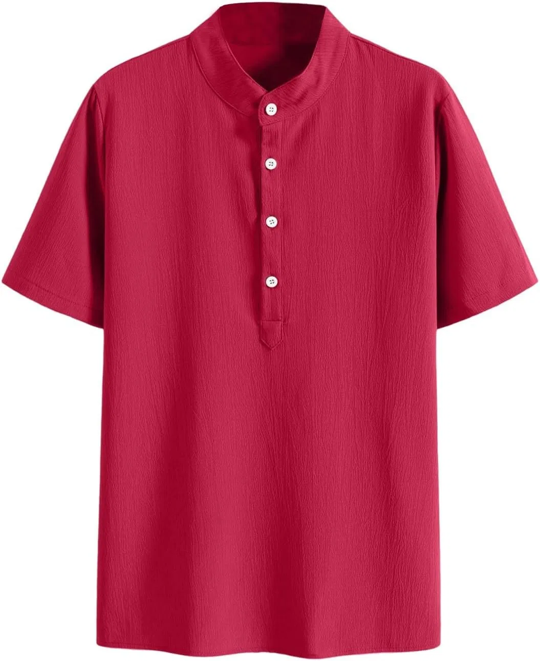 Футболка мужская с воротником-стойкой, повседневная, короткий рукав, Cotton Linen, A02_red — фото 3